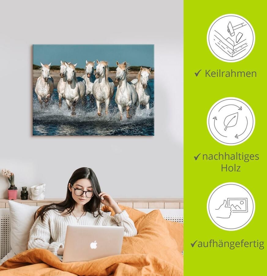 Artland Artprint Camargue paarden galopperen op het strand als artprint van aluminium artprint voor buiten artprint op linnen poster muursticker - Foto 2