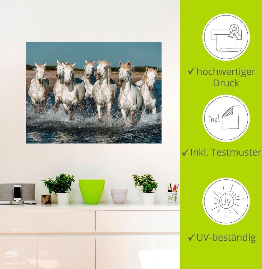 Artland Artprint Camargue paarden galopperen op het strand als artprint van aluminium artprint voor buiten artprint op linnen poster muursticker - Foto 3