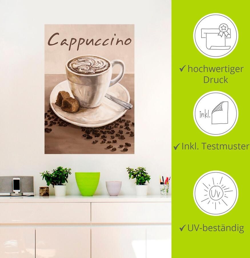 Artland Artprint Cappuccino koffie als artprint op linnen poster muursticker in verschillende maten - Foto 3
