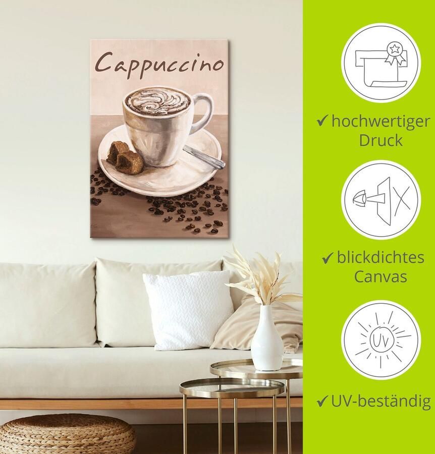 Artland Artprint Cappuccino koffie als artprint op linnen poster muursticker in verschillende maten - Foto 3