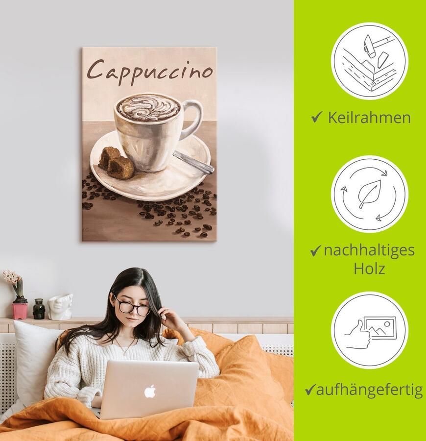 Artland Artprint Cappuccino koffie als artprint op linnen poster muursticker in verschillende maten - Foto 2