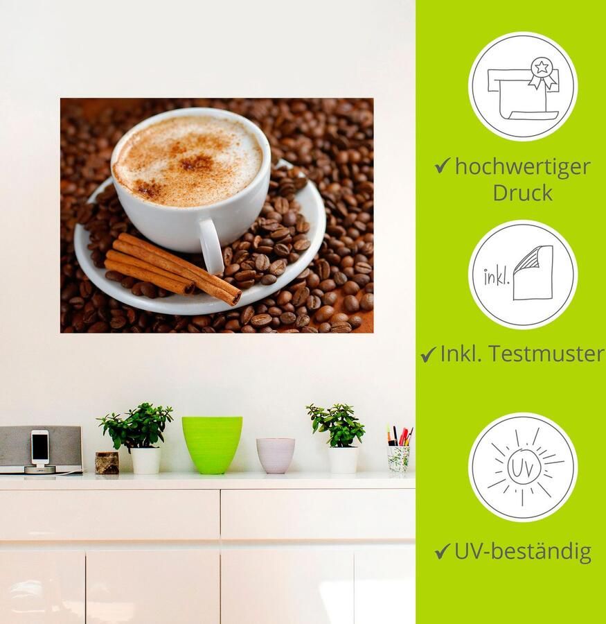 Artland Artprint Cappuccino koffie als artprint van aluminium artprint op linnen muursticker verschillende maten - Foto 4
