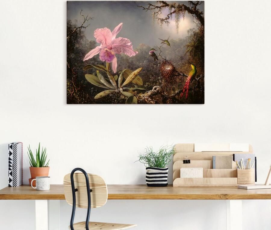 Artland Artprint Cattleya orchidee en drie kolibries. als artprint op linnen poster in verschillende formaten maten - Foto 4