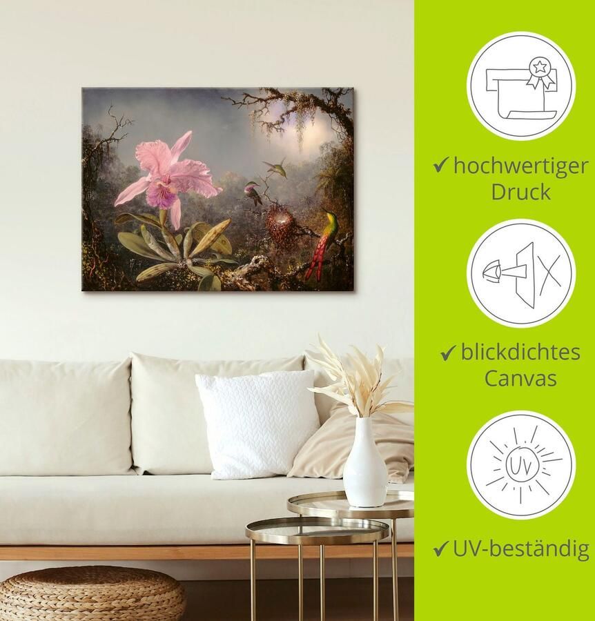 Artland Artprint Cattleya orchidee en drie kolibries. als artprint op linnen poster in verschillende formaten maten - Foto 3
