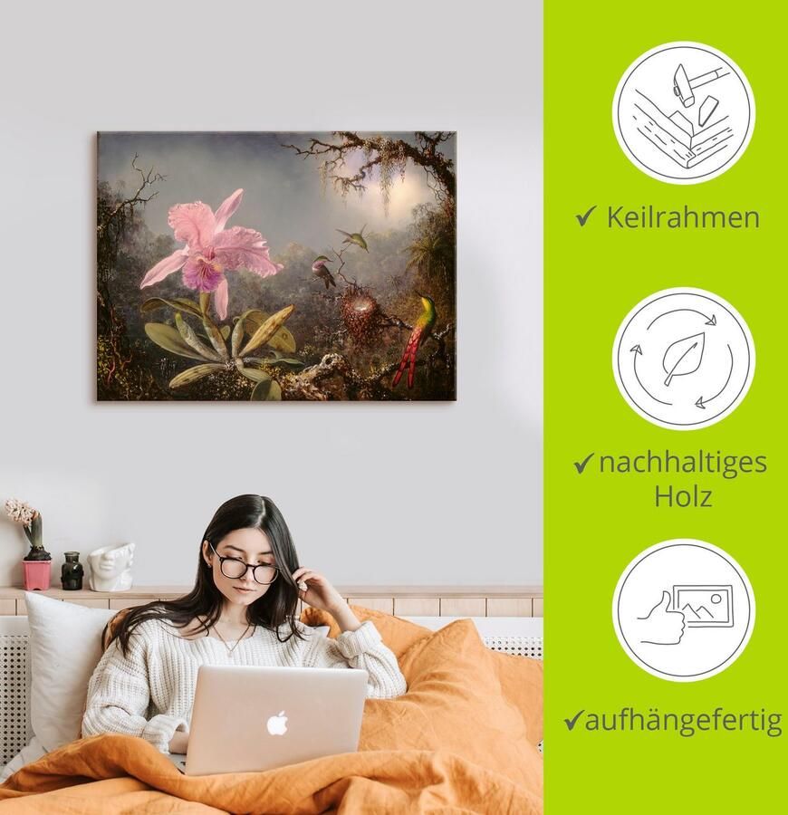 Artland Artprint Cattleya orchidee en drie kolibries. als artprint op linnen poster in verschillende formaten maten - Foto 2