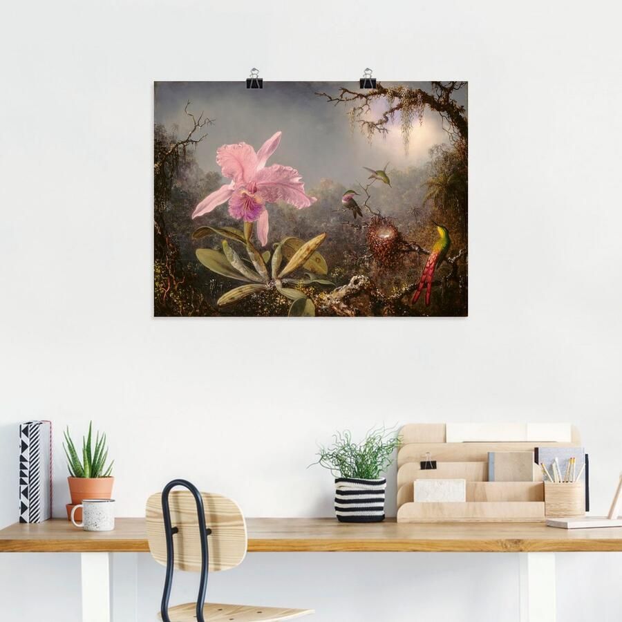 Artland Artprint Cattleya orchidee en drie kolibries. als artprint op linnen poster in verschillende formaten maten - Foto 2