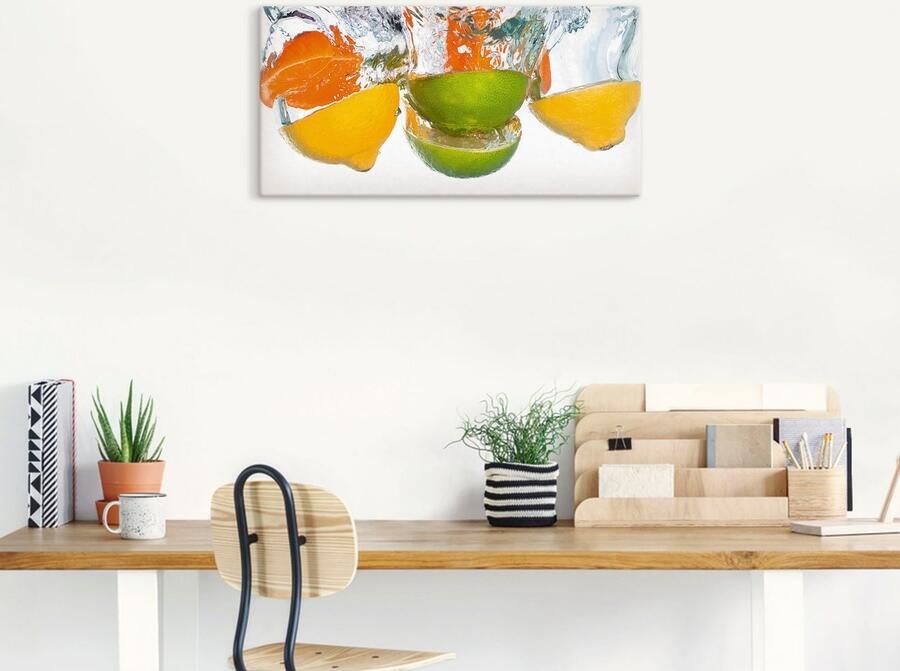 Artland Artprint Citrusvruchten vallen in helder water als artprint op linnen poster muursticker in verschillende maten - Foto 5