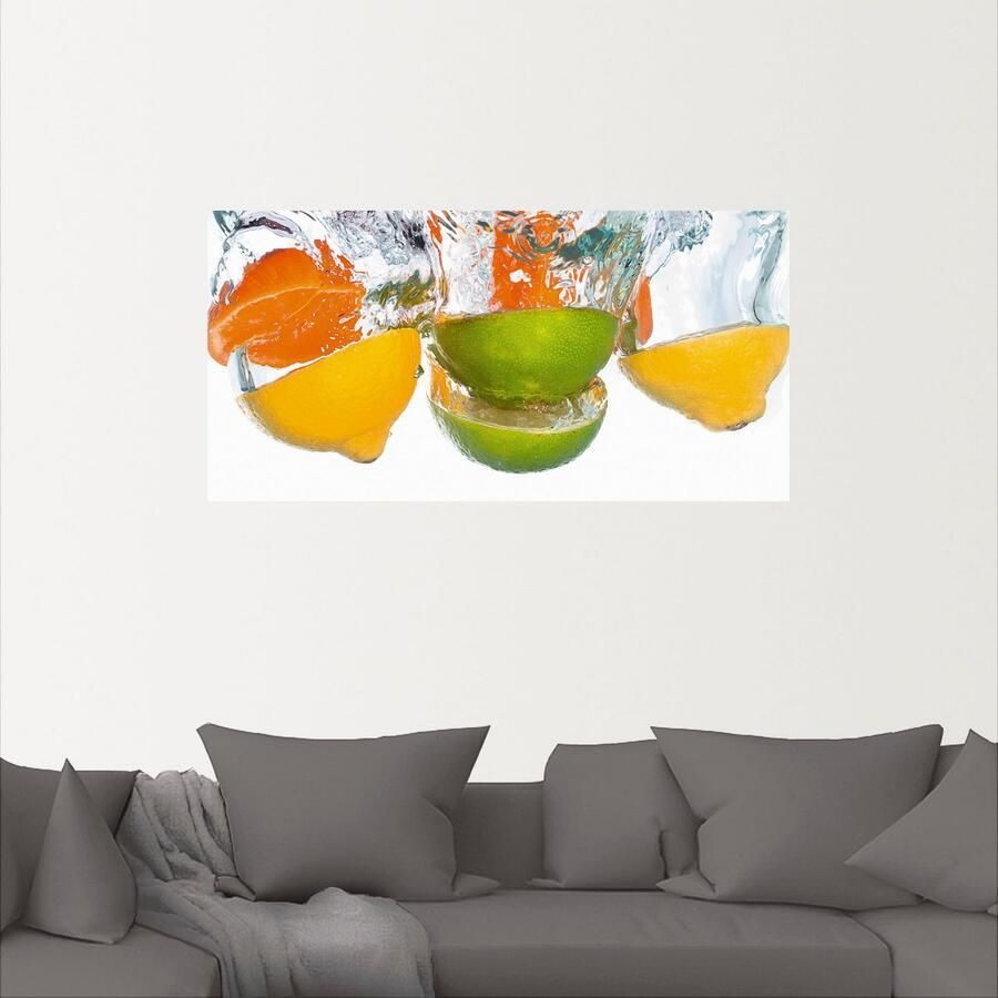 Artland Artprint Citrusvruchten vallen in helder water als artprint op linnen poster muursticker in verschillende maten - Foto 2