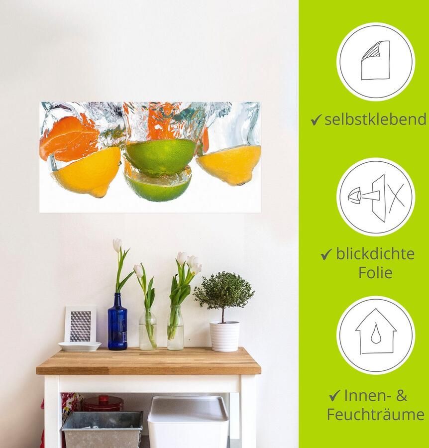 Artland Artprint Citrusvruchten vallen in helder water als artprint op linnen poster muursticker in verschillende maten - Foto 4