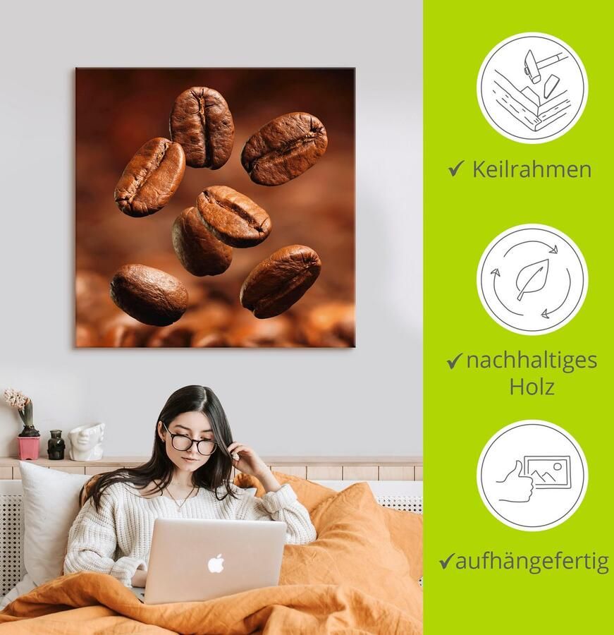 Artland Artprint Close-up van koffiebonen als artprint op linnen poster in verschillende formaten maten - Foto 2