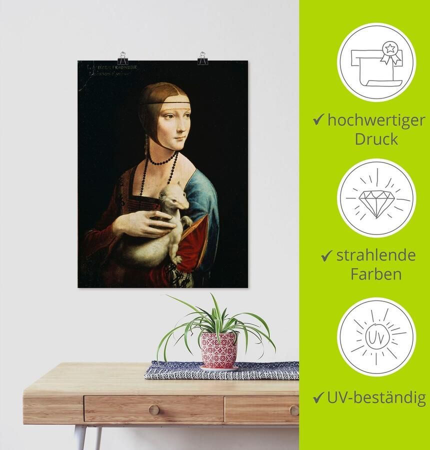 Artland Artprint Dame met de hermelijn portret als artprint op linnen poster muursticker in verschillende maten - Foto 4