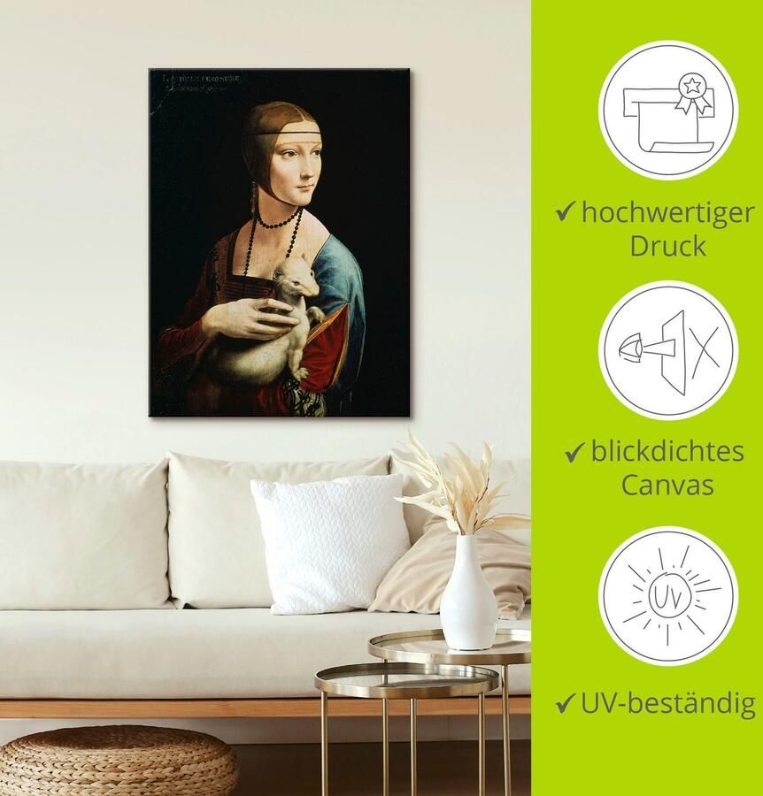 Artland Artprint Dame met de hermelijn portret als artprint op linnen poster muursticker in verschillende maten - Foto 3