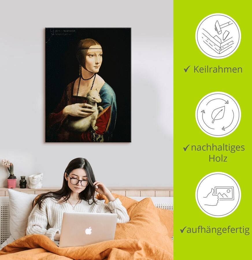 Artland Artprint Dame met de hermelijn portret als artprint op linnen poster muursticker in verschillende maten - Foto 2