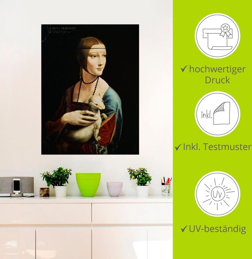 Artland Artprint Dame met de hermelijn portret als artprint op linnen poster muursticker in verschillende maten - Foto 2