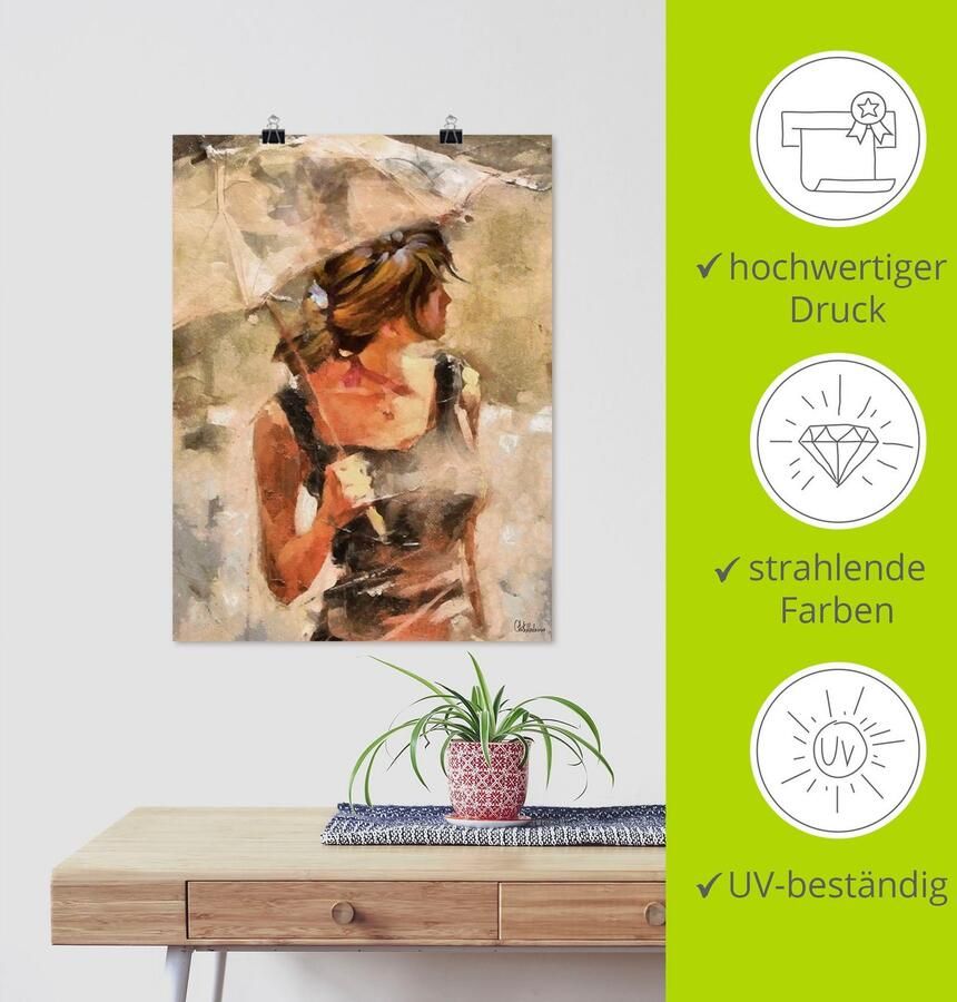 Artland Artprint Dame met paraplu als artprint op linnen poster in verschillende formaten maten - Foto 3