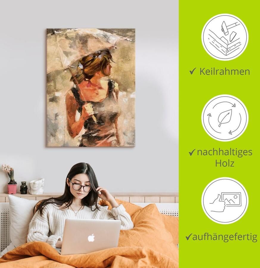 Artland Artprint Dame met paraplu als artprint op linnen poster in verschillende formaten maten - Foto 3