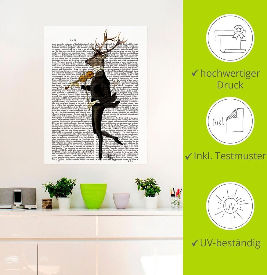 Artland Artprint Dansend hert met viool als artprint op linnen poster muursticker in verschillende maten - Foto 2