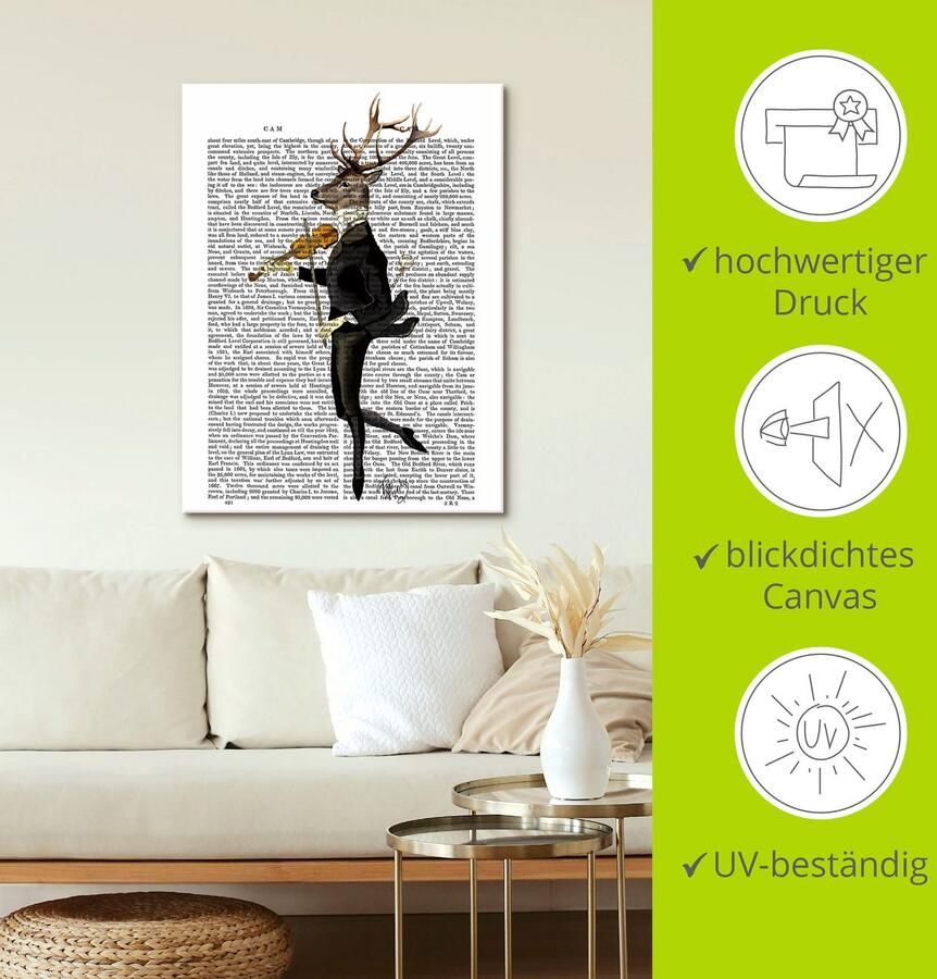 Artland Artprint Dansend hert met viool als artprint op linnen poster muursticker in verschillende maten - Foto 2