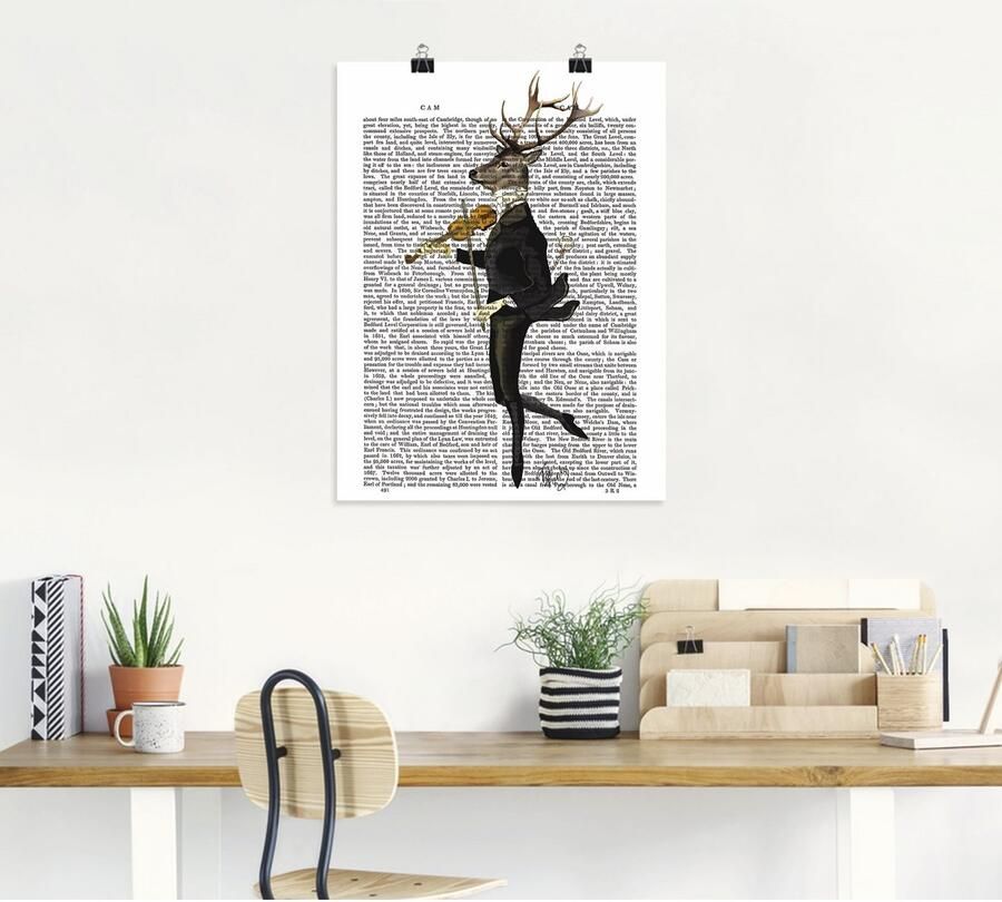Artland Artprint Dansend hert met viool als artprint op linnen poster muursticker in verschillende maten - Foto 4