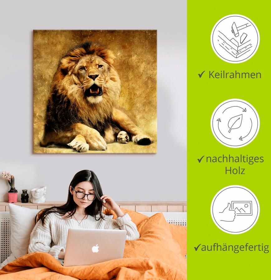 Artland Artprint De koning leeuw als artprint op linnen poster in verschillende formaten maten