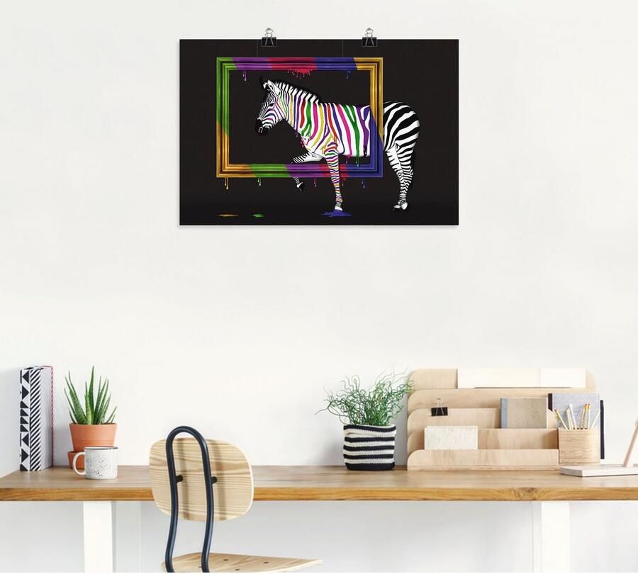 Artland Artprint De regenboog zebra als artprint op linnen poster muursticker in verschillende maten - Foto 4