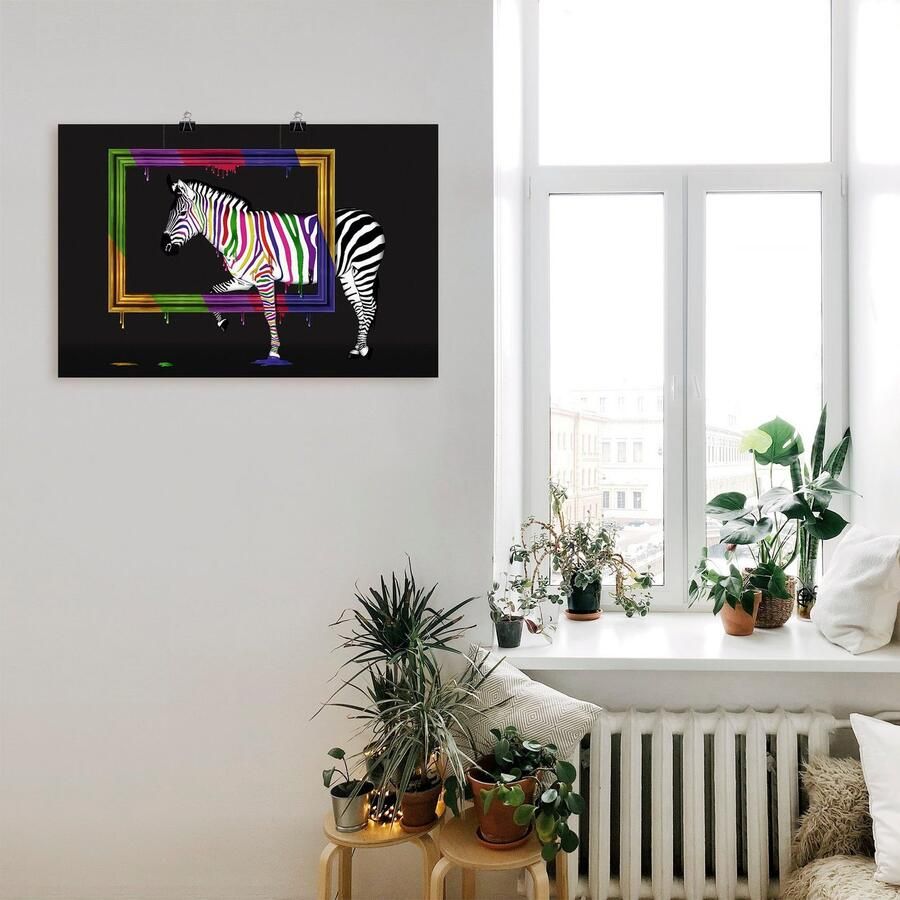 Artland Artprint De regenboog zebra als artprint op linnen poster muursticker in verschillende maten