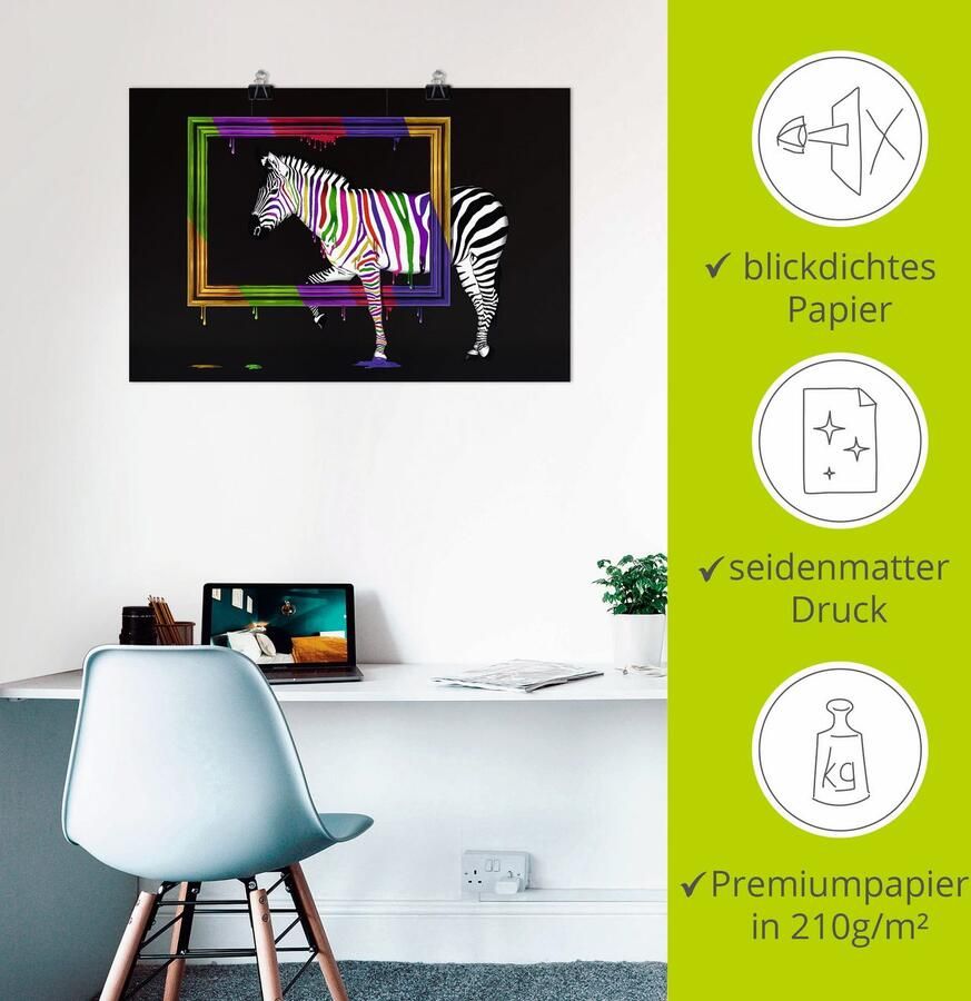 Artland Artprint De regenboog zebra als artprint op linnen poster muursticker in verschillende maten - Foto 2