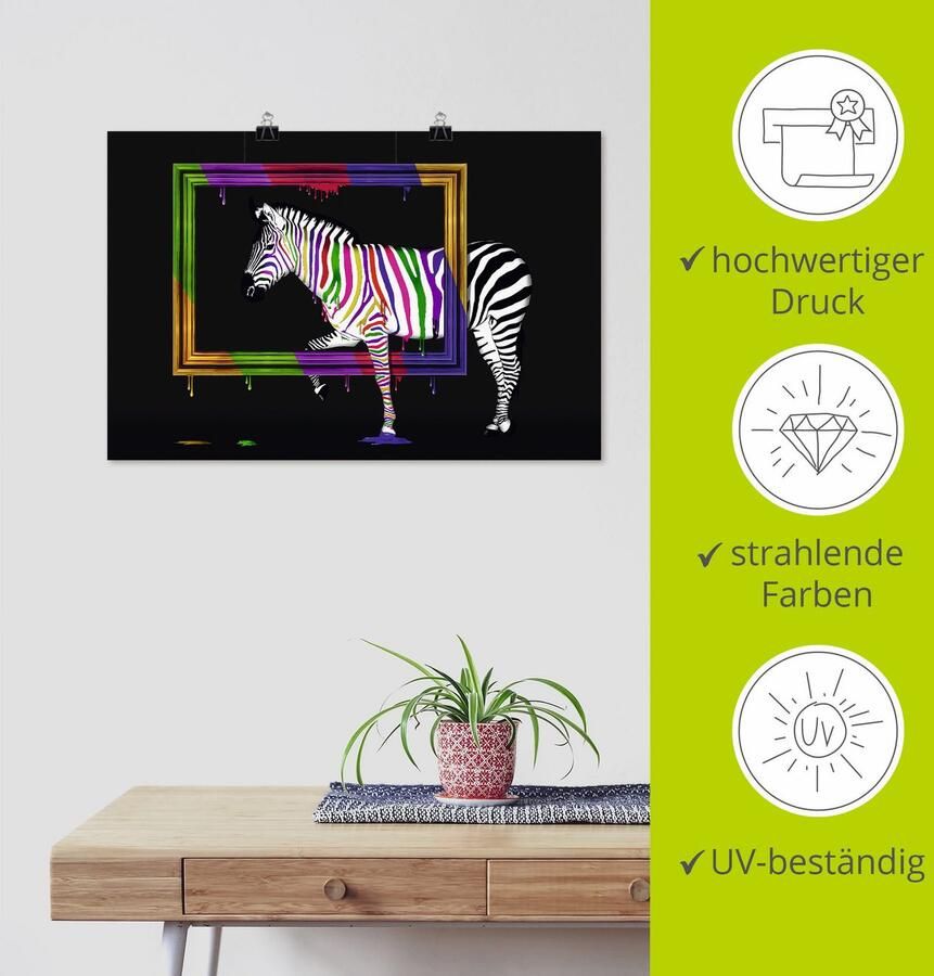Artland Artprint De regenboog zebra als artprint op linnen poster muursticker in verschillende maten - Foto 3