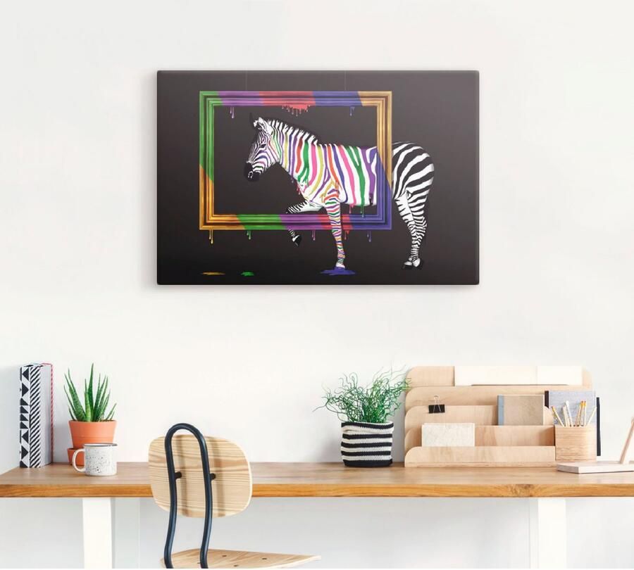Artland Artprint De regenboog zebra als artprint op linnen poster muursticker in verschillende maten - Foto 3