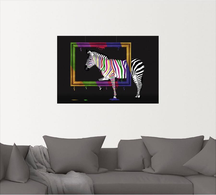 Artland Artprint De regenboog zebra als artprint op linnen poster muursticker in verschillende maten - Foto 4