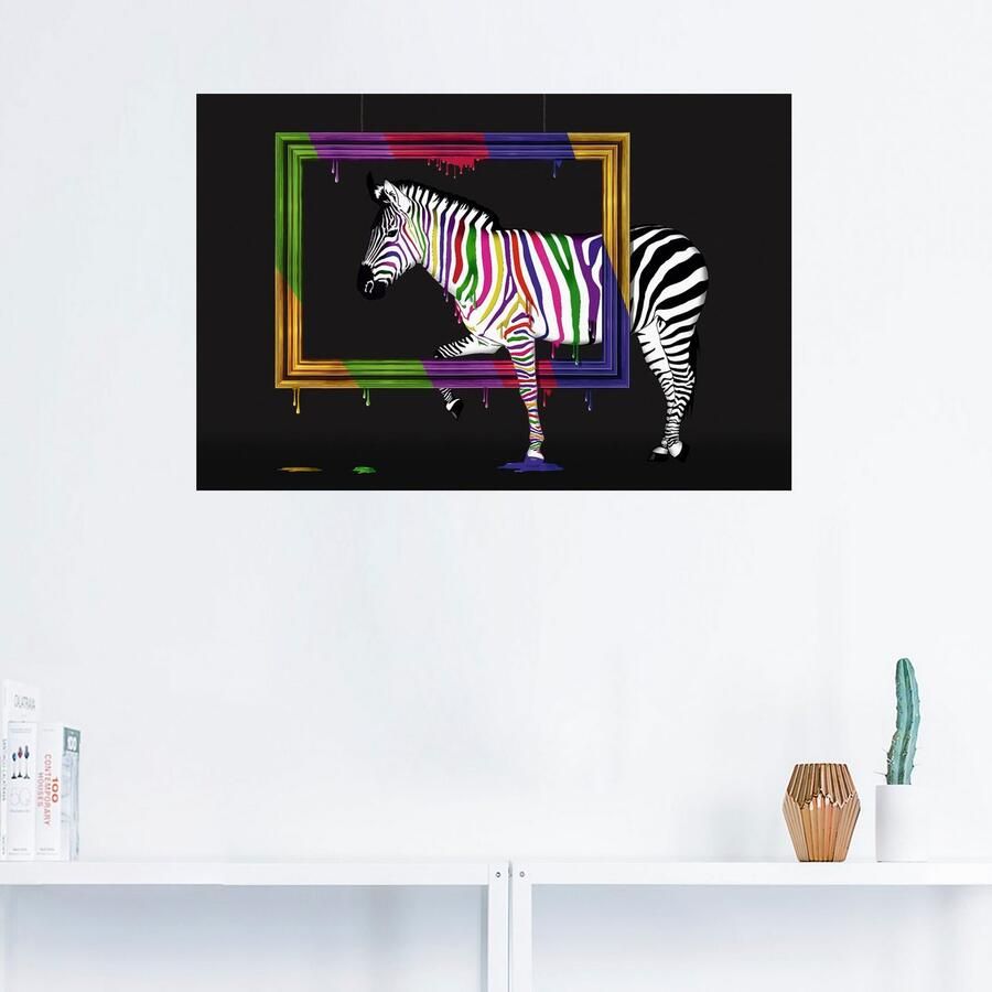 Artland Artprint De regenboog zebra als artprint op linnen poster muursticker in verschillende maten