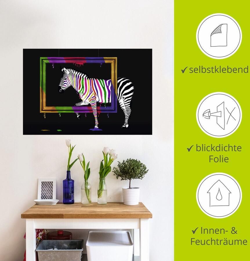 Artland Artprint De regenboog zebra als artprint op linnen poster muursticker in verschillende maten - Foto 3