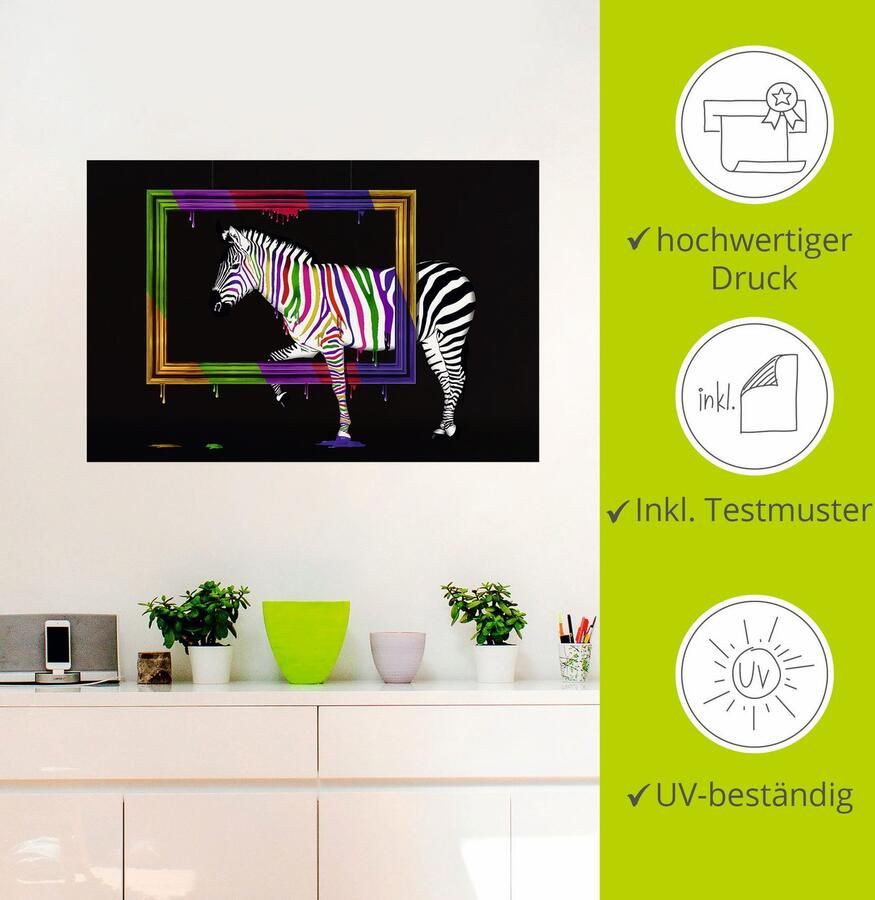 Artland Artprint De regenboog zebra als artprint op linnen poster muursticker in verschillende maten - Foto 2