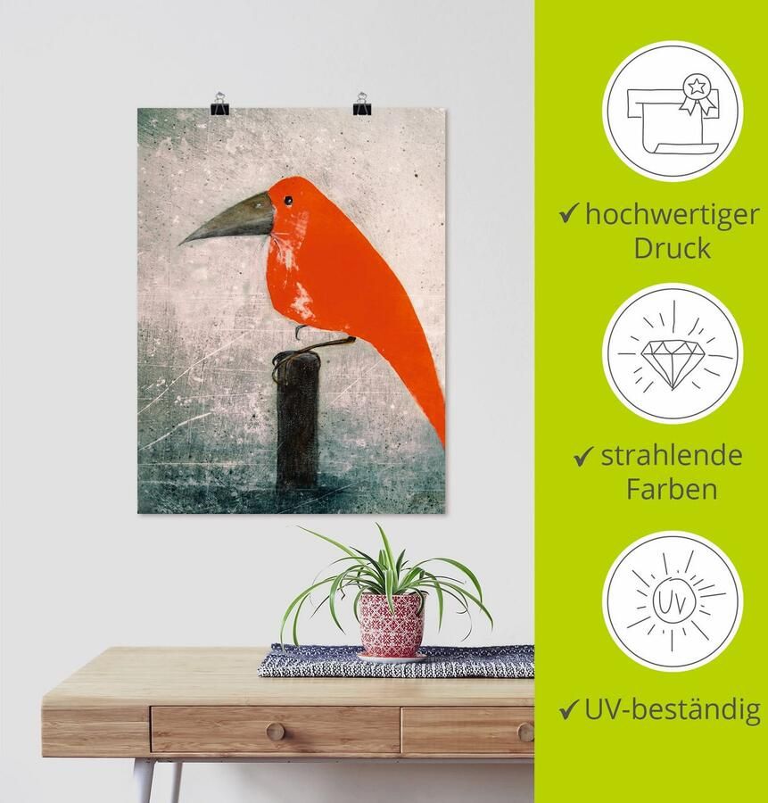Artland Artprint De rode vogel als artprint op linnen poster in verschillende formaten maten - Foto 3