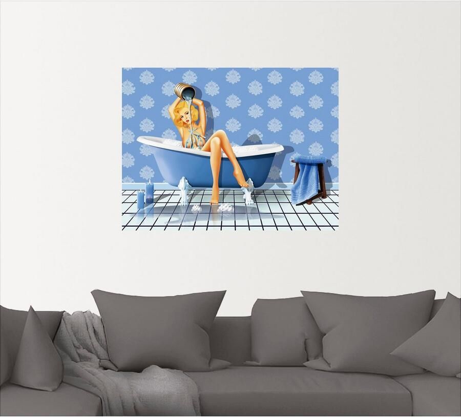 Artland Artprint De sexy blauwe badkamer als artprint op linnen poster muursticker in verschillende maten - Foto 4