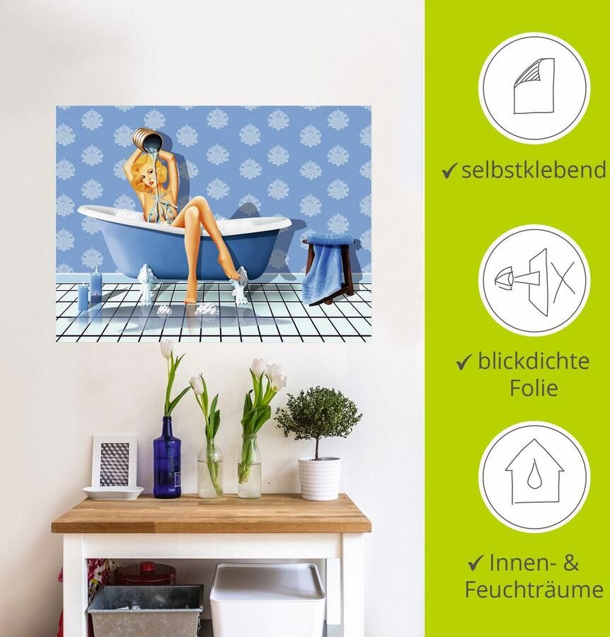 Artland Artprint De sexy blauwe badkamer als artprint op linnen poster muursticker in verschillende maten - Foto 3
