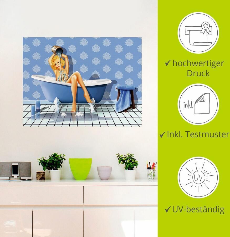 Artland Artprint De sexy blauwe badkamer als artprint op linnen poster muursticker in verschillende maten - Foto 2