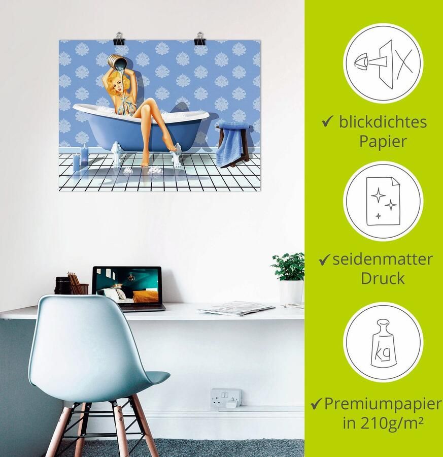 Artland Artprint De sexy blauwe badkamer als artprint op linnen poster muursticker in verschillende maten - Foto 2