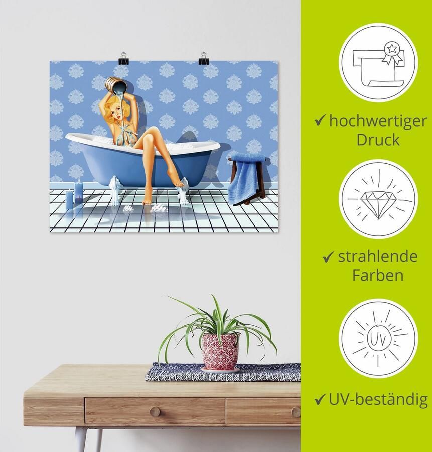 Artland Artprint De sexy blauwe badkamer als artprint op linnen poster muursticker in verschillende maten - Foto 3