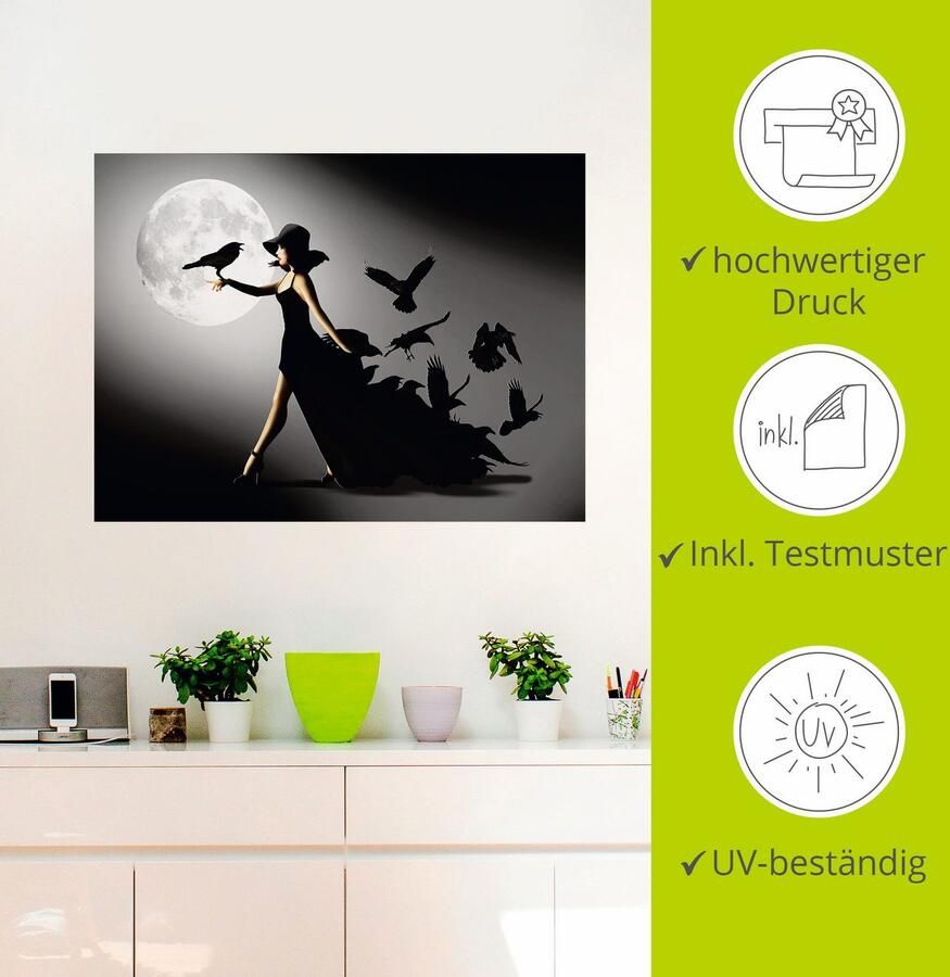 Artland Artprint De vrouw met de raaf als artprint van aluminium artprint voor buiten artprint op linnen poster muursticker - Foto 2