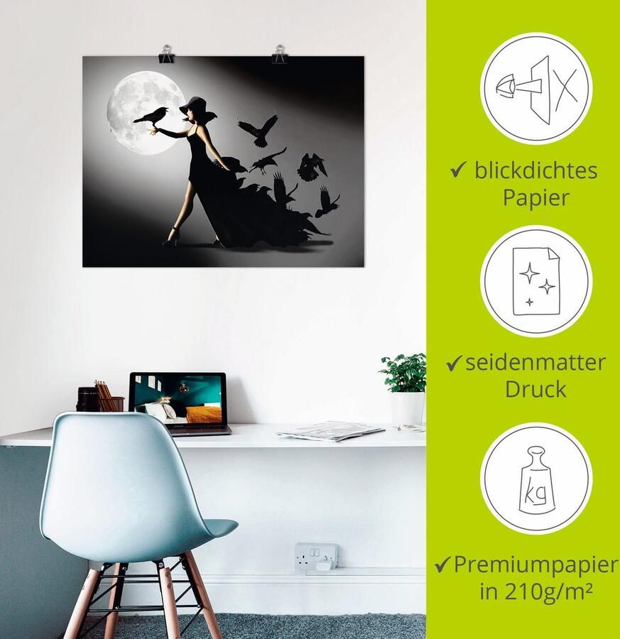 Artland Artprint De vrouw met de raaf als artprint van aluminium artprint voor buiten artprint op linnen poster muursticker - Foto 2