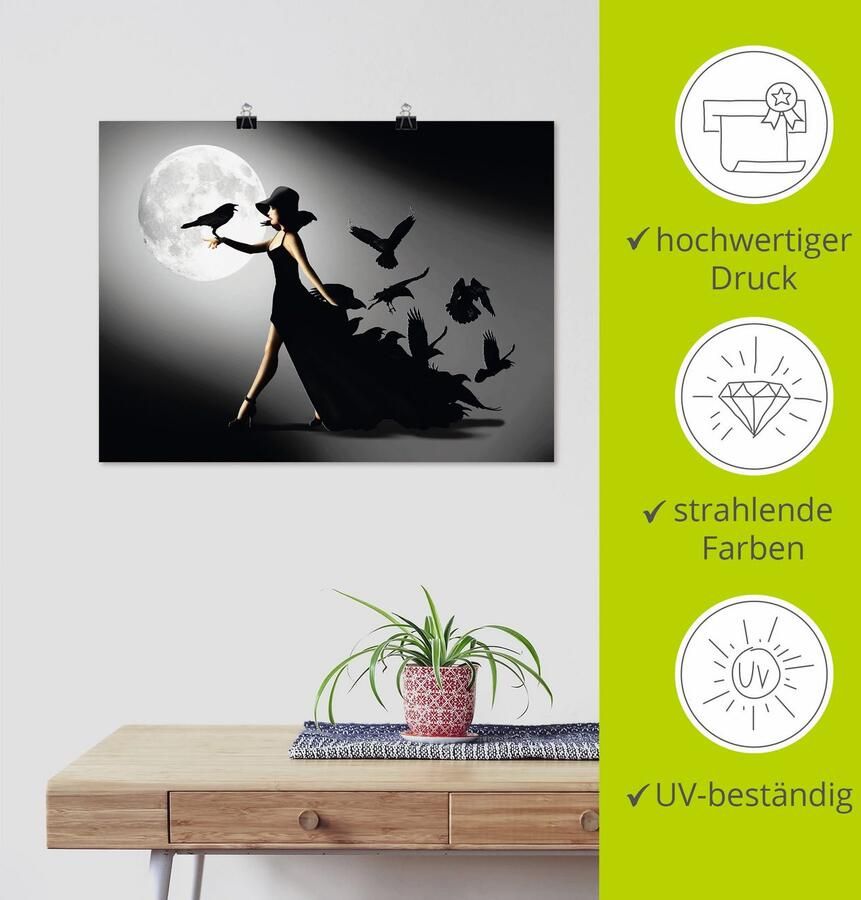 Artland Artprint De vrouw met de raaf als artprint van aluminium artprint voor buiten artprint op linnen poster muursticker - Foto 3