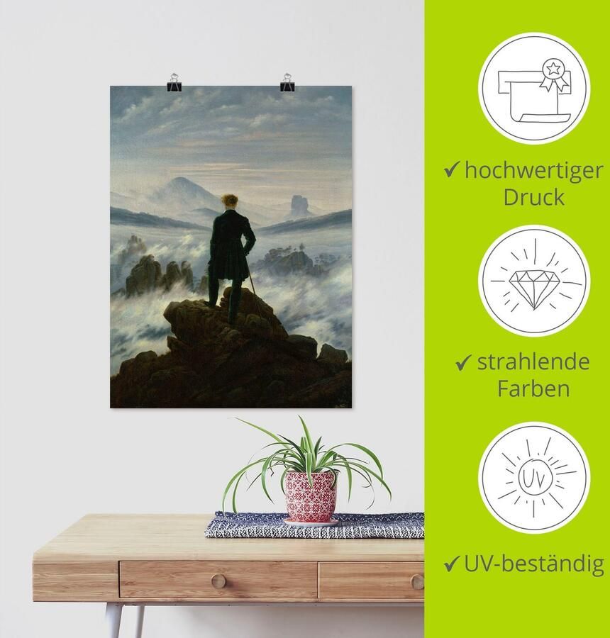 Artland Artprint De wandelaar boven de Nevelzee ca. 1818 als artprint op linnen poster in verschillende formaten maten - Foto 3