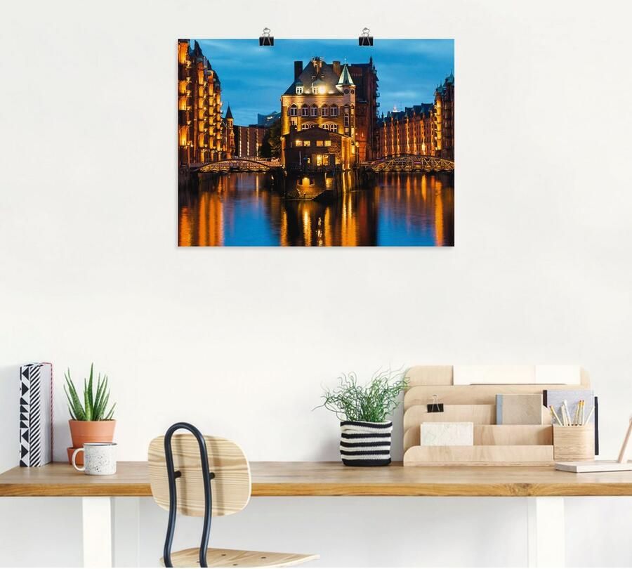 Artland Artprint Deel van de oude Speicherstadt in Hamburg als artprint op linnen poster muursticker in verschillende maten - Foto 5