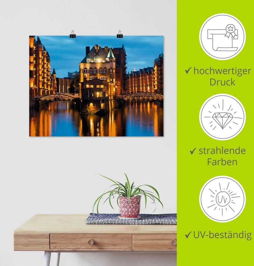 Artland Artprint Deel van de oude Speicherstadt in Hamburg als artprint op linnen poster muursticker in verschillende maten - Foto 4
