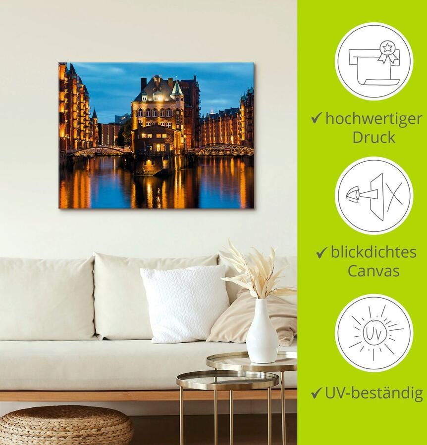 Artland Artprint Deel van de oude Speicherstadt in Hamburg als artprint op linnen poster muursticker in verschillende maten - Foto 2