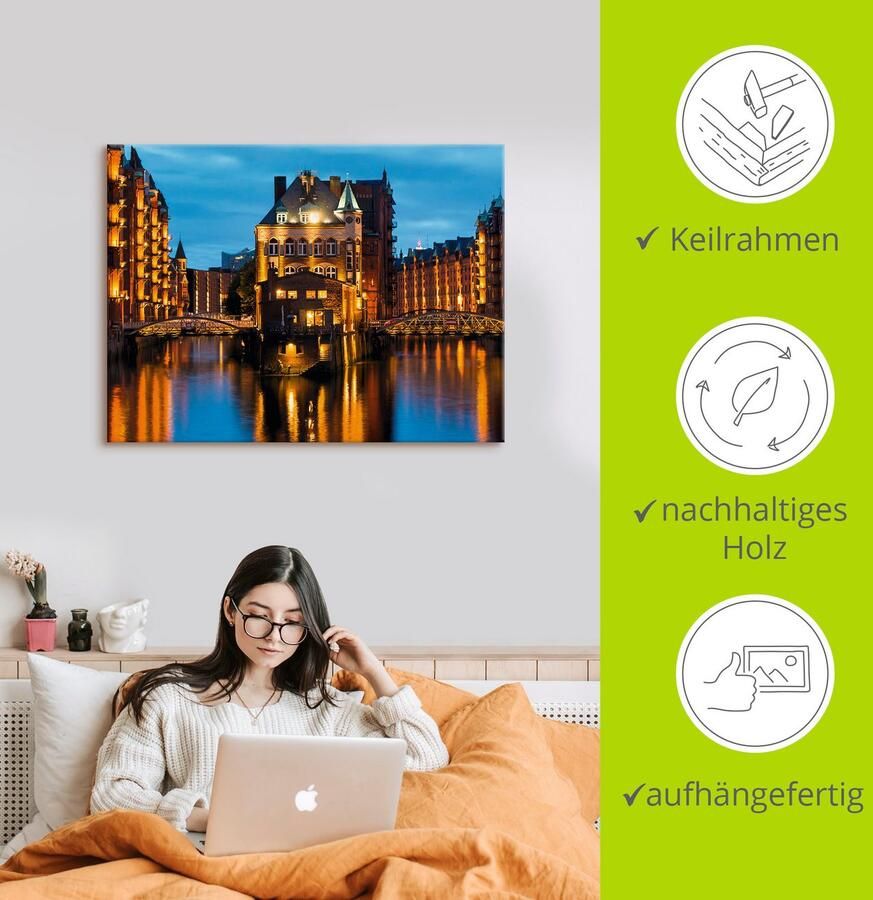 Artland Artprint Deel van de oude Speicherstadt in Hamburg als artprint op linnen poster muursticker in verschillende maten