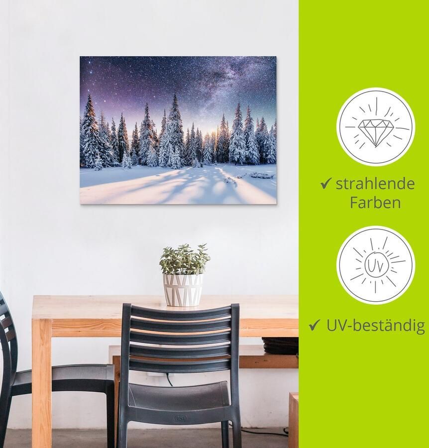 Artland Artprint Dennenbos in de sneeuw onder de sterrenhemel als artprint van aluminium artprint voor buiten artprint op linnen poster in verschillende maten. maten - Foto 4