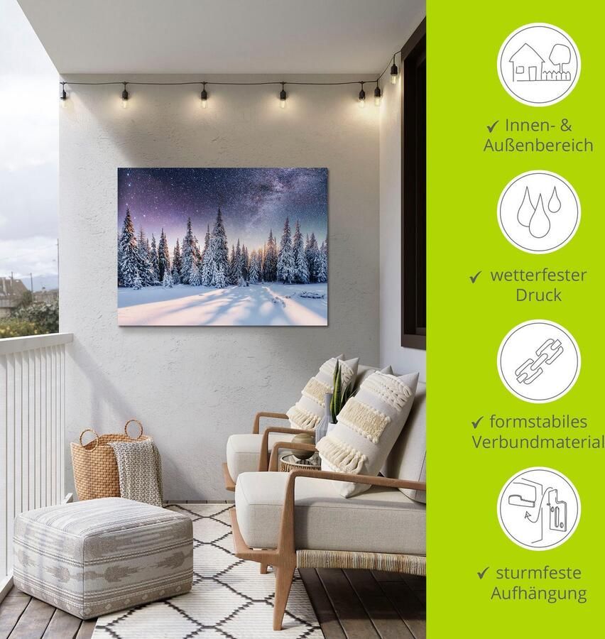 Artland Artprint Dennenbos in de sneeuw onder de sterrenhemel als artprint van aluminium artprint voor buiten artprint op linnen poster in verschillende maten. maten - Foto 6
