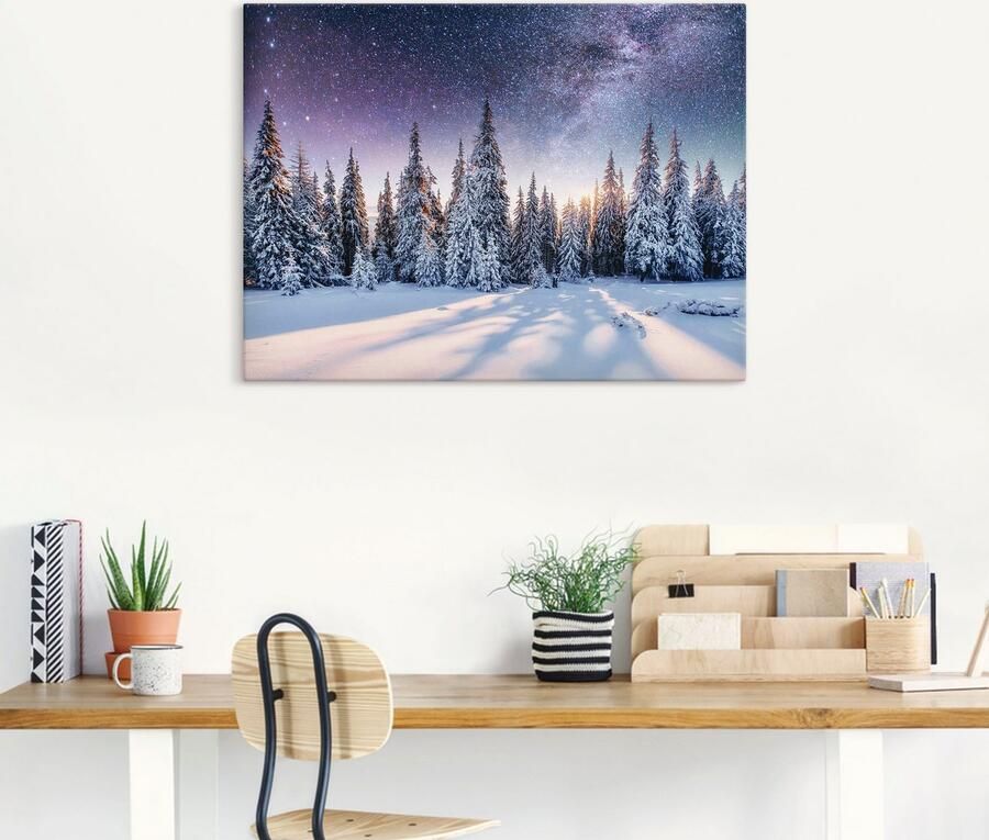 Artland Artprint Dennenbos in de sneeuw onder de sterrenhemel als artprint van aluminium artprint voor buiten artprint op linnen poster in verschillende maten. maten - Foto 3